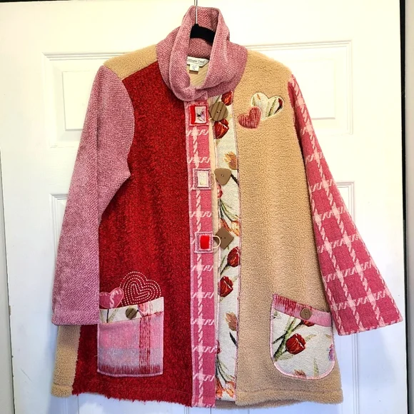 COLDWATER CREEK Patchwork Hearts Soft Artists Wonder Jacket PM - Picture 1 of 9